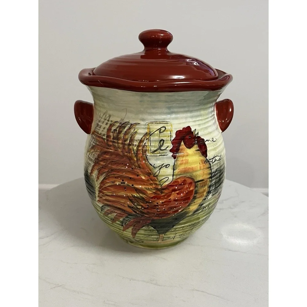 Le Rooster Canister Farmhouse Country Chic Cottagecore‎ Primitive Cookie Jar 10
